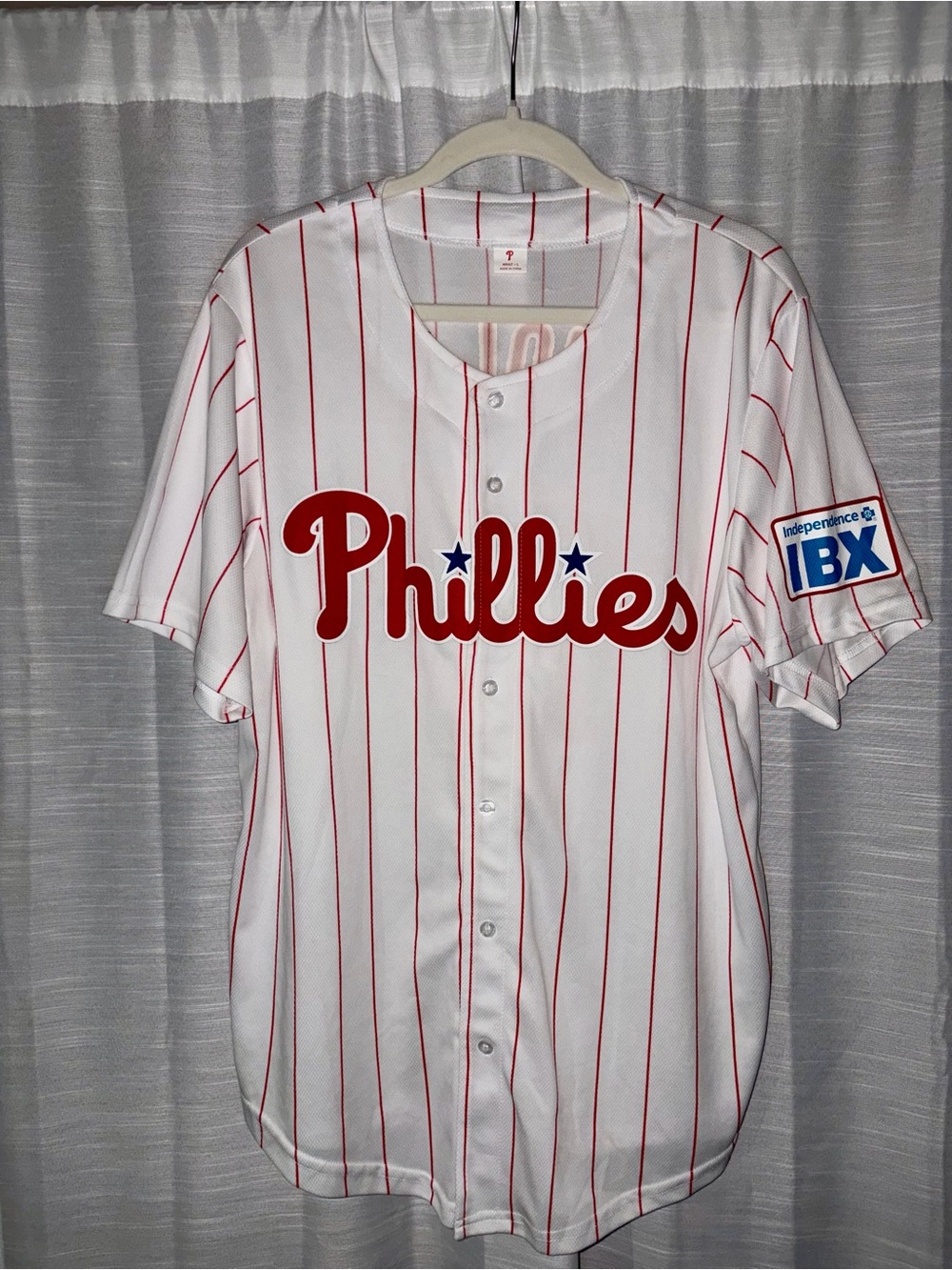 Phillies White & Red Shirt Pinstripe Baseball Jersey